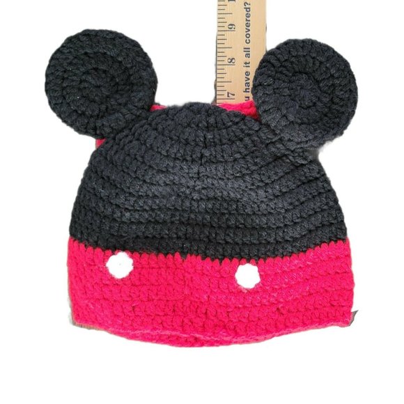 Minnie Mouse Crocheted Hat with Bow Polka Dot, Ears 16" Childs Beanie Cap EUC - Picture 5 of 5